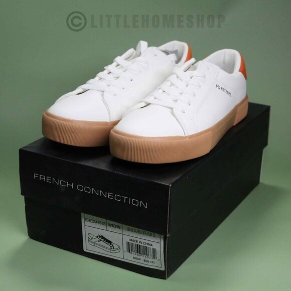 NEW!  French Connection Becka Sneakers in White, Orange, Size 6.5 - Picture 1 of 9